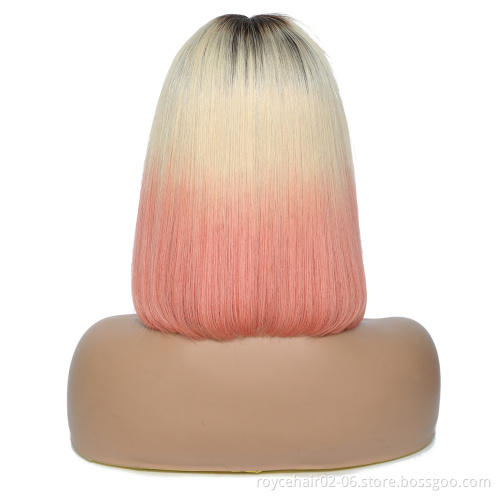 T1b/613/pink Hair Wigs, Wholesale Dye Color Indian Virgin Human Hair With Lace Front Bob Wig